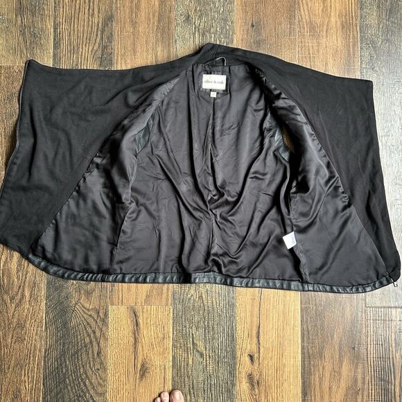 Olive & Oak Women’s Large Moto Vest Faux Leather Knit Panel Zip Black Sleeveless - Picture 6 of 9